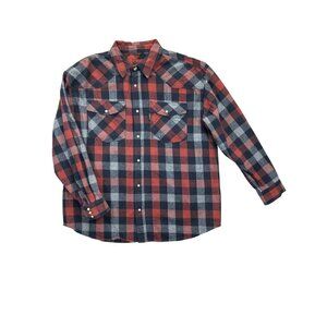 Five Brother Flannel Shirt Mens XL Black Gray Plaid Heavyweight‎ Pearl Snaps